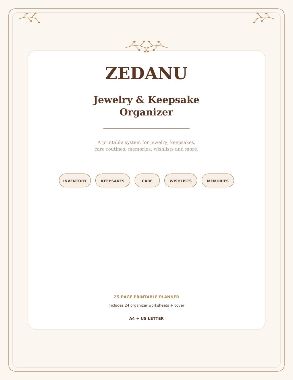printable jewelry inventory and keepsake planner pages